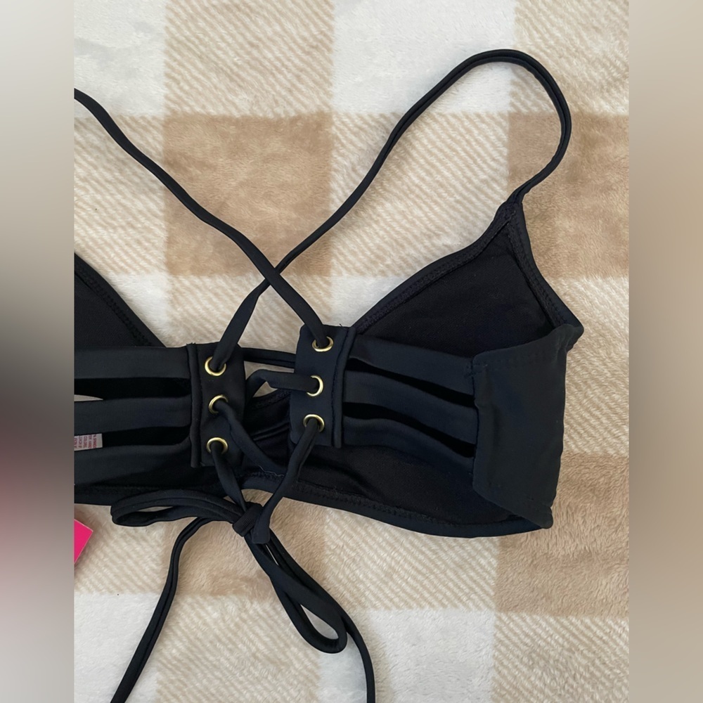 Xhilaration Black Women's Bikini Top with Strappy Back